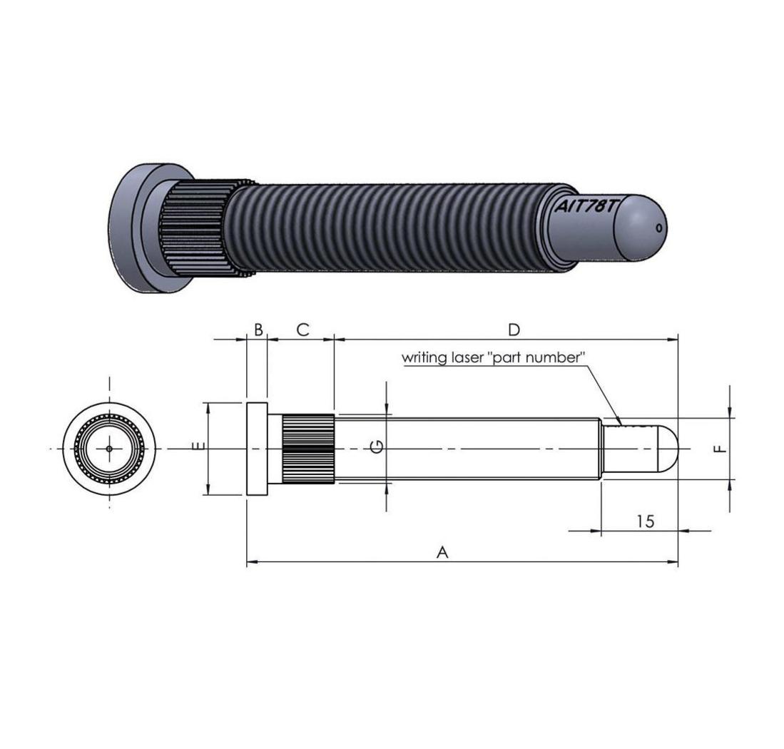 Splined wheel stud 12x1,5 L 72 mm Subaru