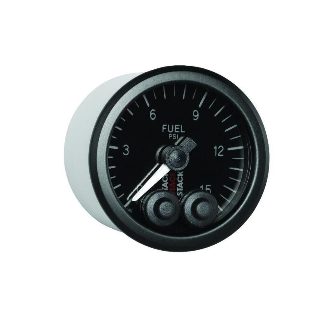 Manomètre STACK PRO CONTROL pression d'essence  (0-15 psi) - noir