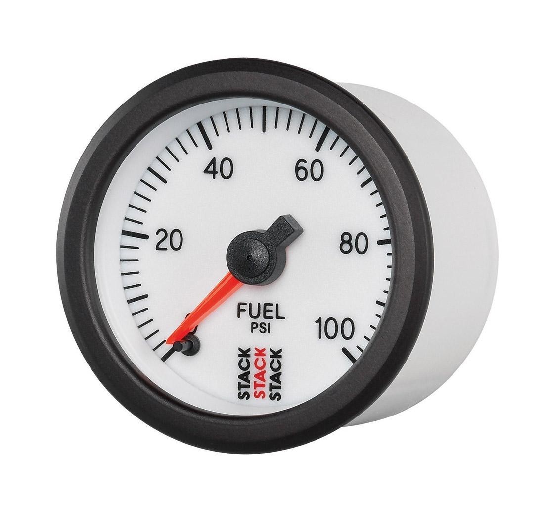 Manomètre STACK analogique pro pression essence (0-100 psi) - blanc