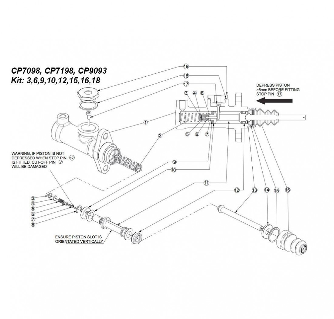 Kit reparación  cilindros maestros CP7098, CP7198 y CP909, Ø 14,0mm