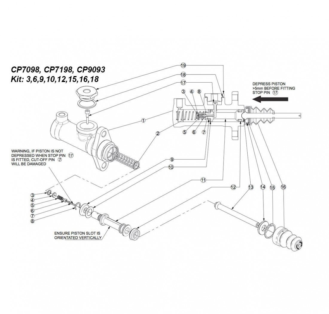 Trousse de réparation maître cylindre AP RACING CP7098-7198-9093 avec Ø 14,0 mm