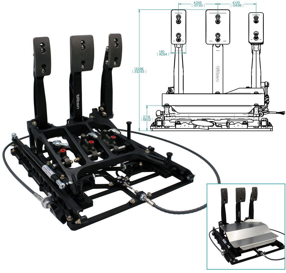 Pedalier 3 pedals en aluminium montage plancher, coulissant