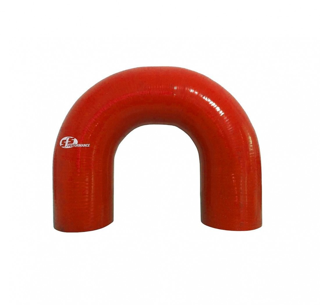 Codo de silicona 180°, Ø 16mm, largo de 102mm, 3 capas, rojo