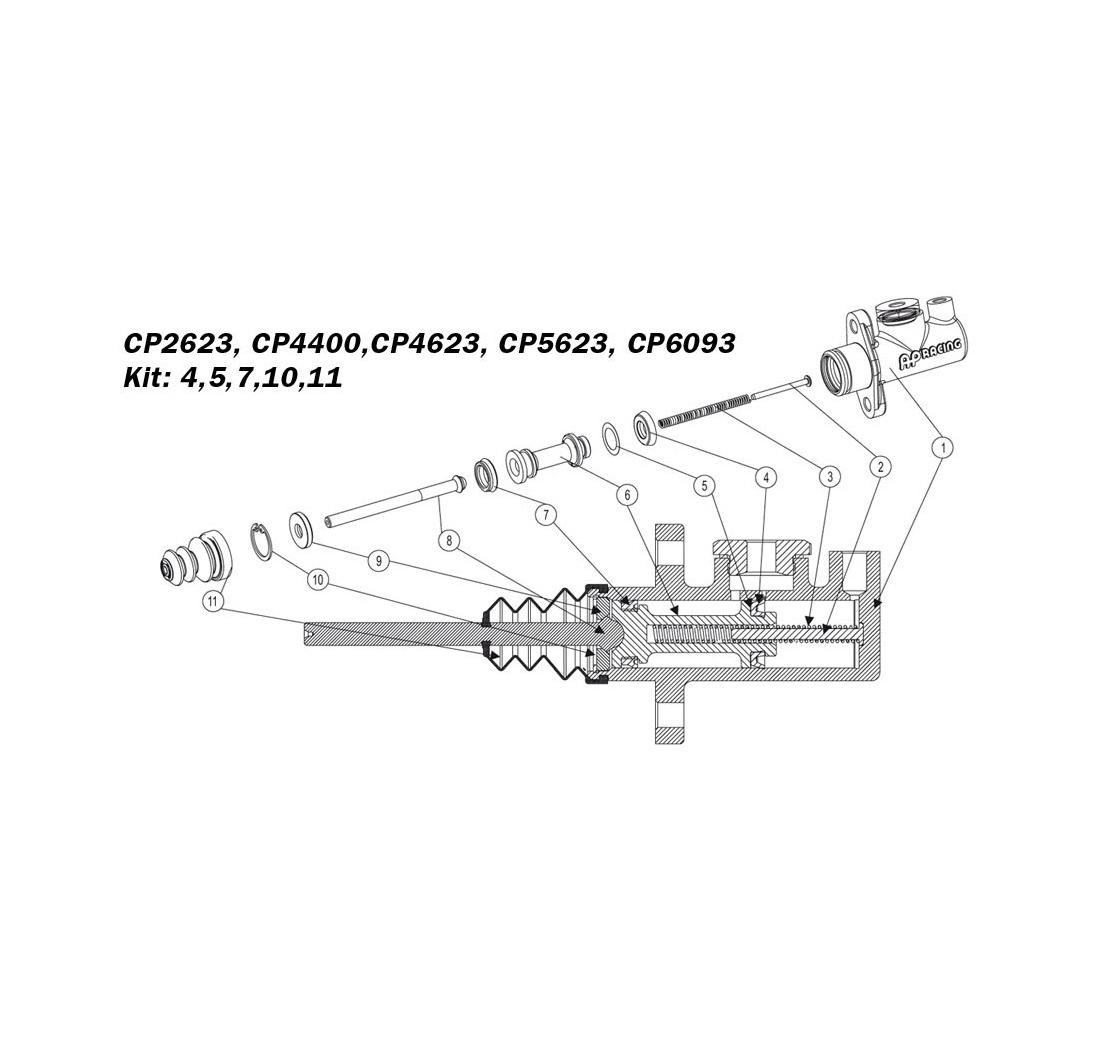 Kit reparación cilindro maestro CP2623, CP4400, CP4623, CP5623, CP6093 Ø16,8mm