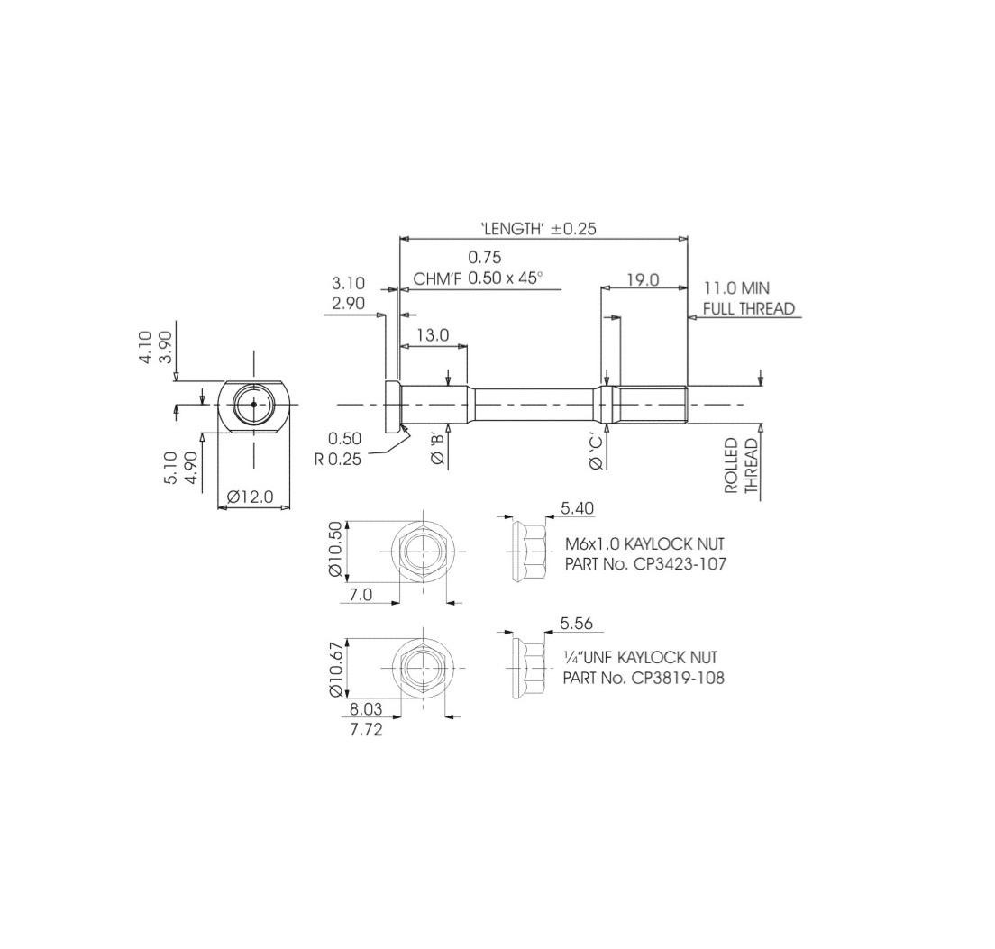 KIT prigionieri per frizione - filetto M6x1.0,  lunghezza 47,5 mm - 10 pezzi