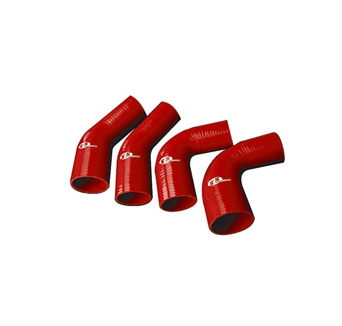 45 Silicon Elbow Reducer 102/76mm Bore 125mm Legs 4 Ply Red