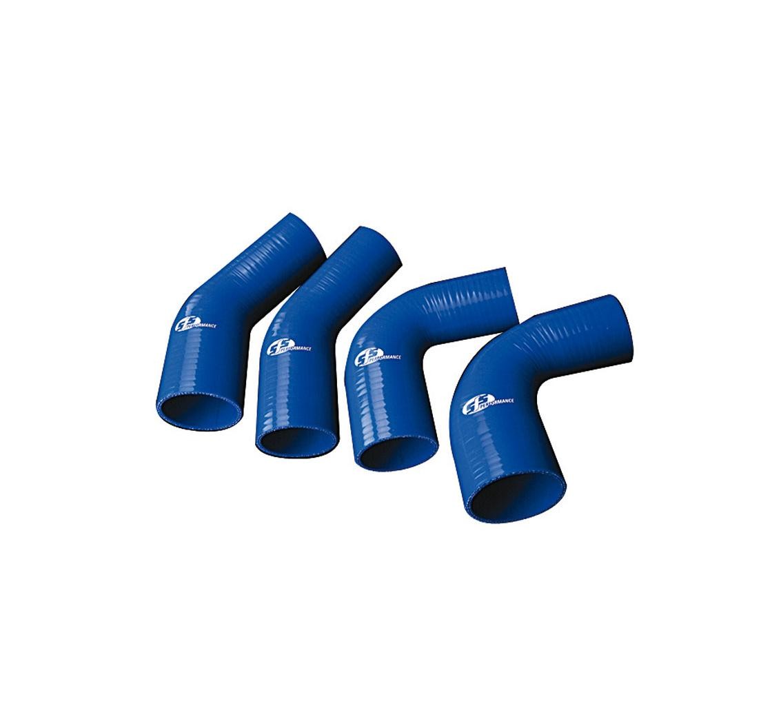 90 Silicon Elbow Reducer 70/63 mm Bore 125 mm Legs 3 Ply Blue