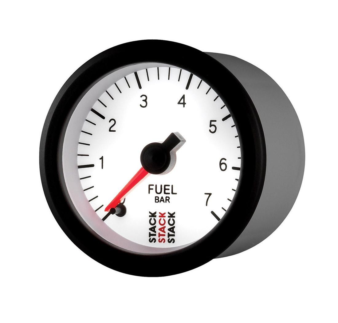 Manomètre STACK analogique pro pression essence (0-7 bar) - blanc