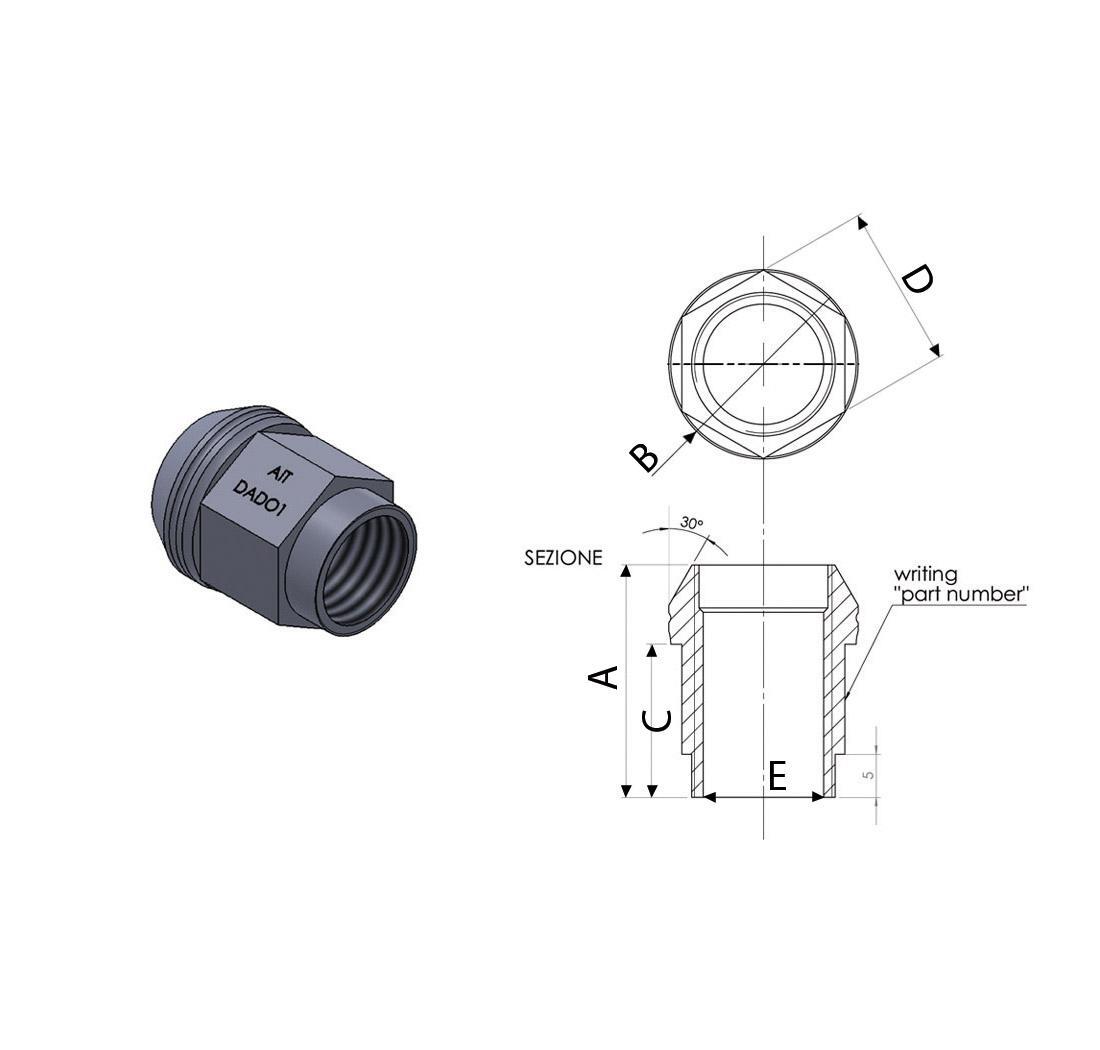 Wheel conical seat nut 12x1,25 - 17 mm