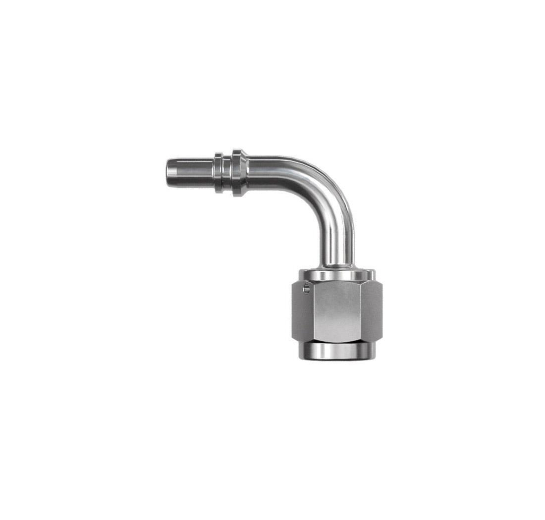 Raccordo graffabile alluminio blu a tubo 90° femmina, concavo - JIC 9/16 x 18