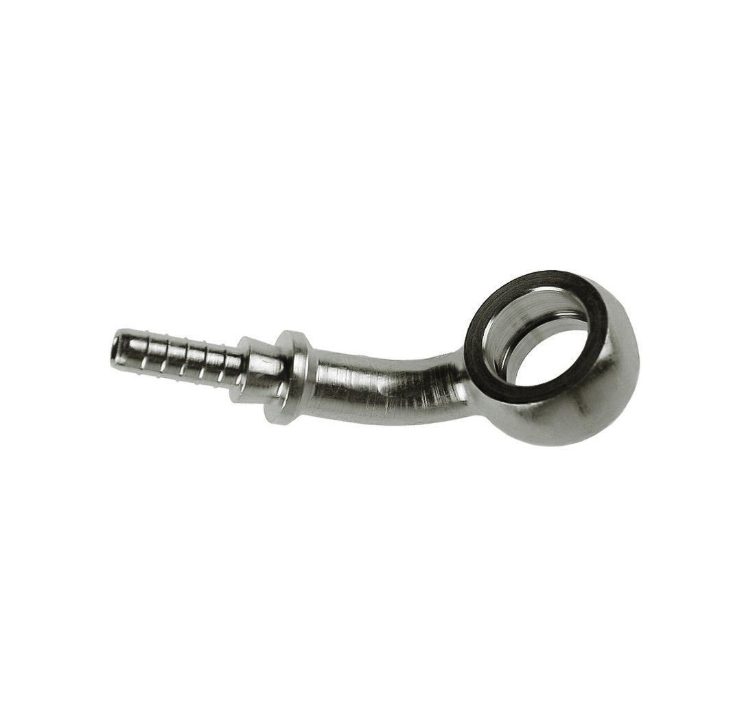 Racc. graff. inox a occhiello composto, collo esteso 45° sx - foro 3/8 - nero