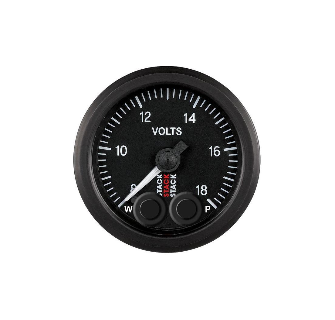 Reloj del voltímetro de la batería PRO CONTROL de Stack (8-18 V), negro