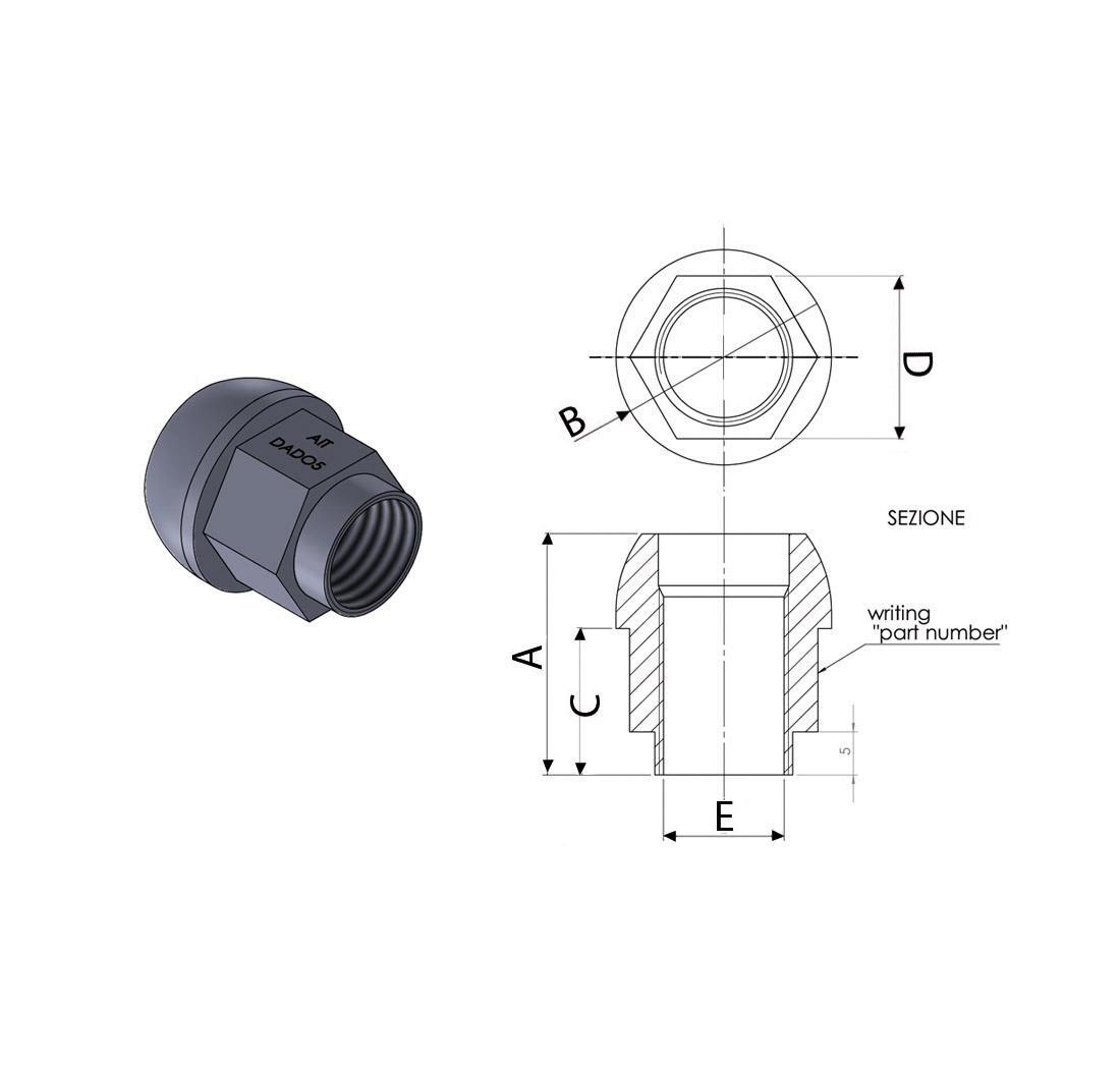 Wheel ergal spherical seat nut 14x1,50 - 19 mm