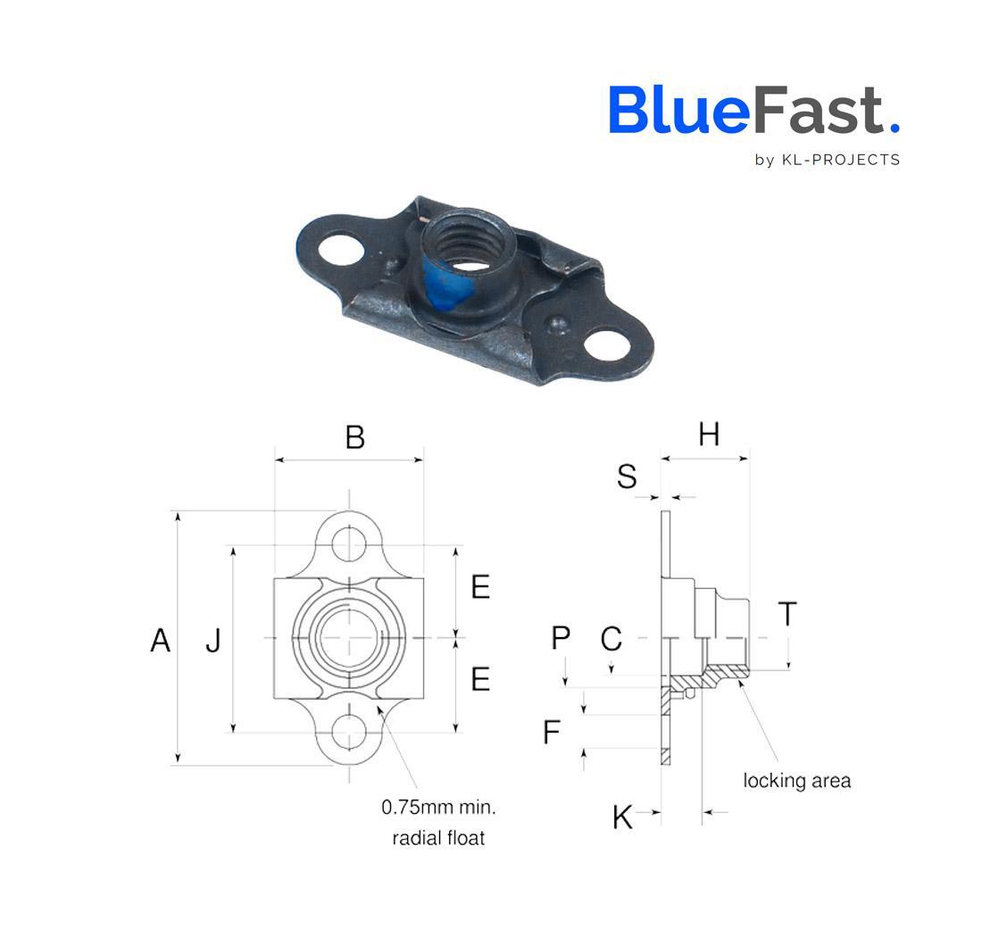 Insert aviation flottant BlueFast sans cadmium ni chrome IV, M10 x 1.25