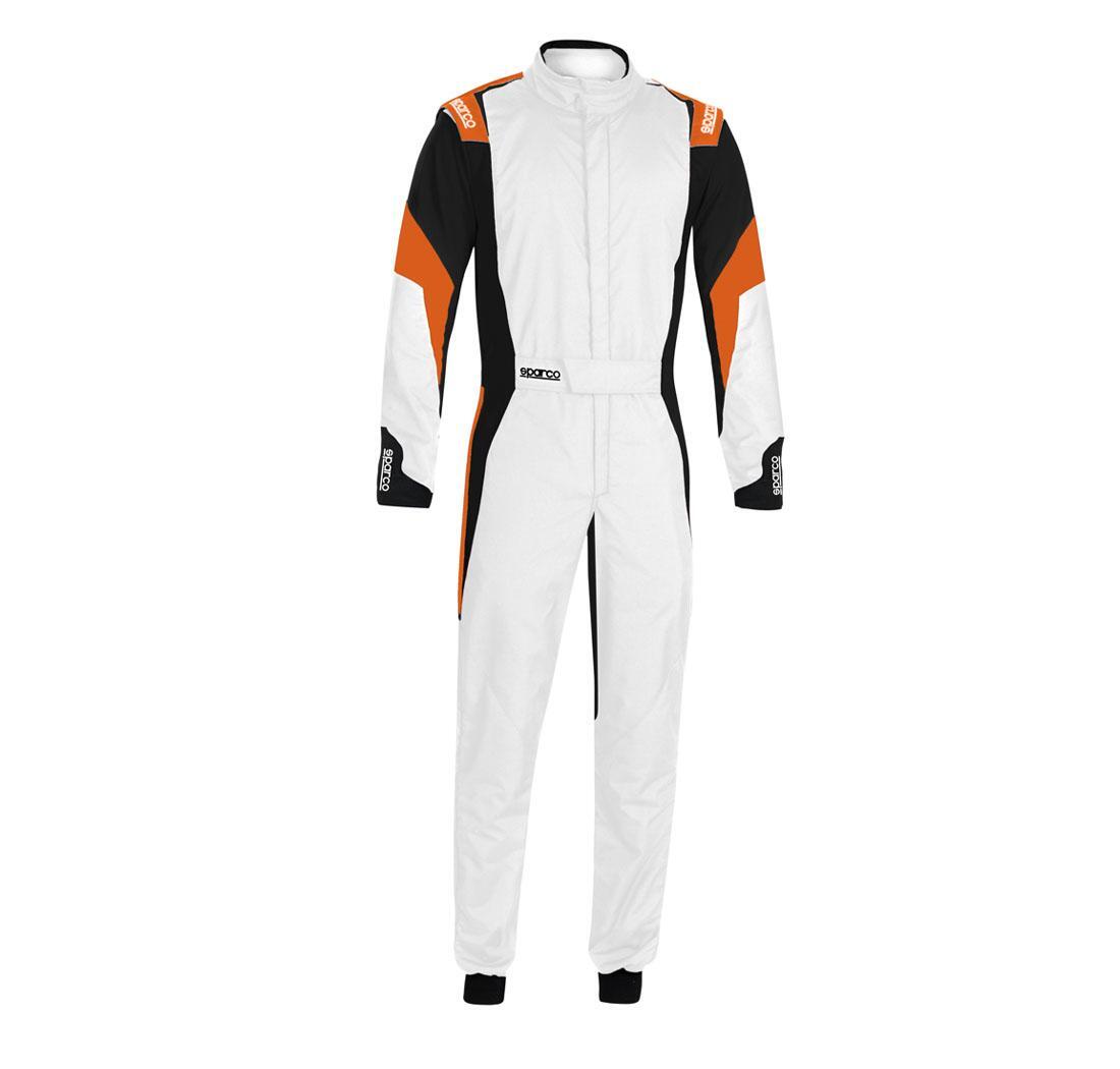 Mono COMPETITION de Sparco, blanco/negro/naranja fluo, talla 48