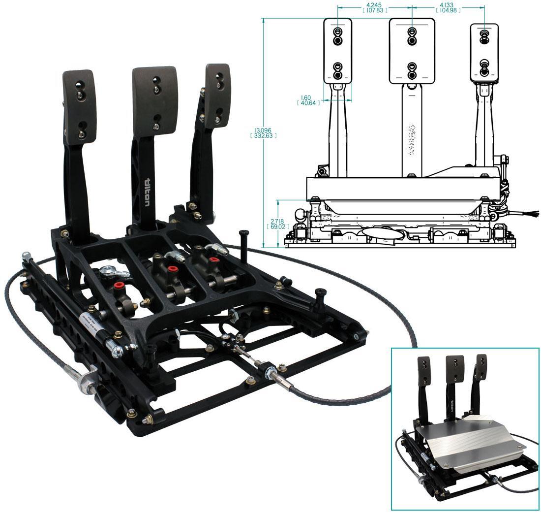 Pedalier 3 pedals en aluminium montage plancher, coulissant
