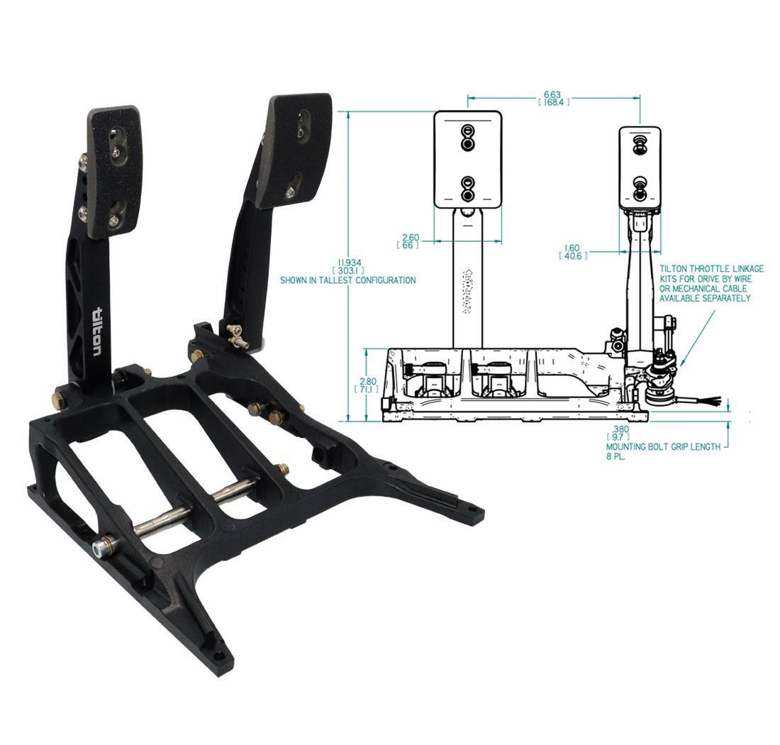Pedalier 2 pedals en aluminium montage plancher, fixe