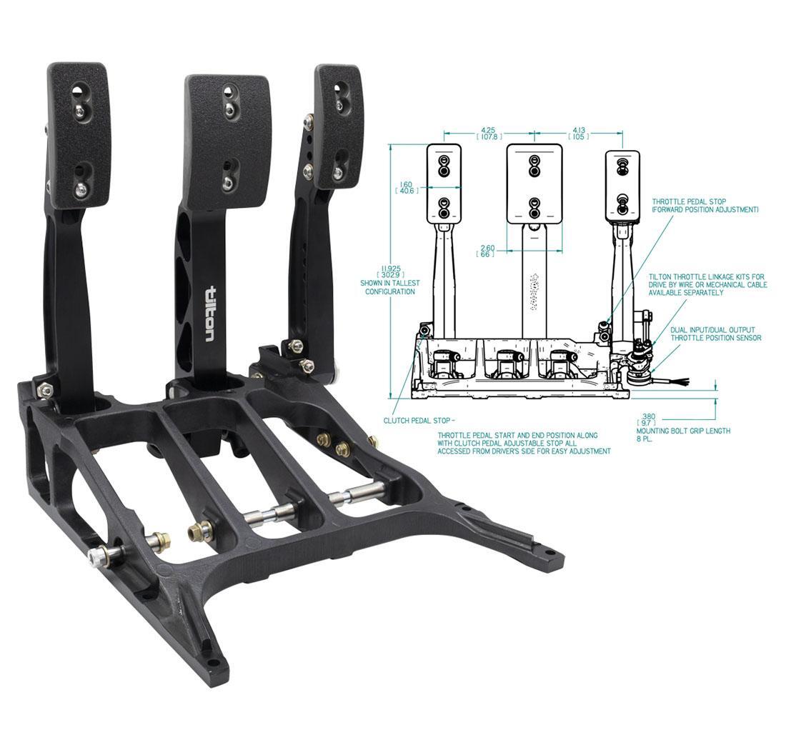 Pedalier 3 pedals en aluminium montage plancher, fixe